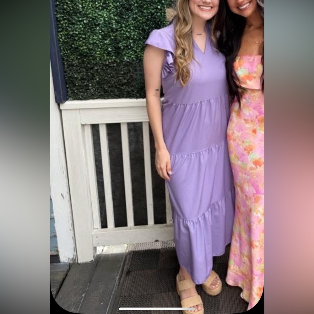 SHEIN Purple Flutter Sleeve Maxi Sundress